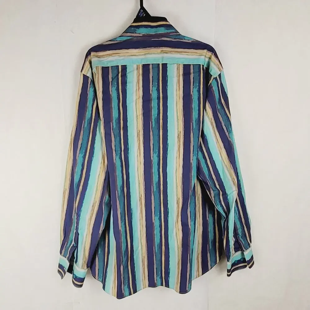 Paul Frederick blue striped button up shirt Size Medium Colorful Retro Classic